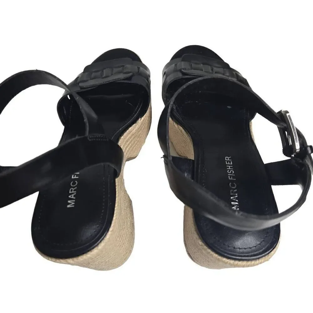 Marc Fisher Viga Black Espadrilles Heels Shoes Size 10